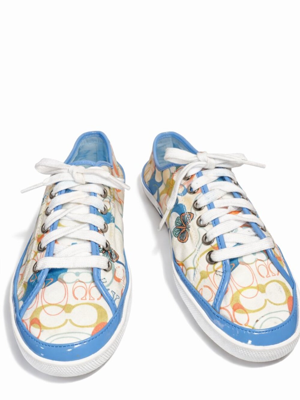 Coach Etta Patterned Low-Top Sneakers in Light Blue and Multicolor Size 6.5